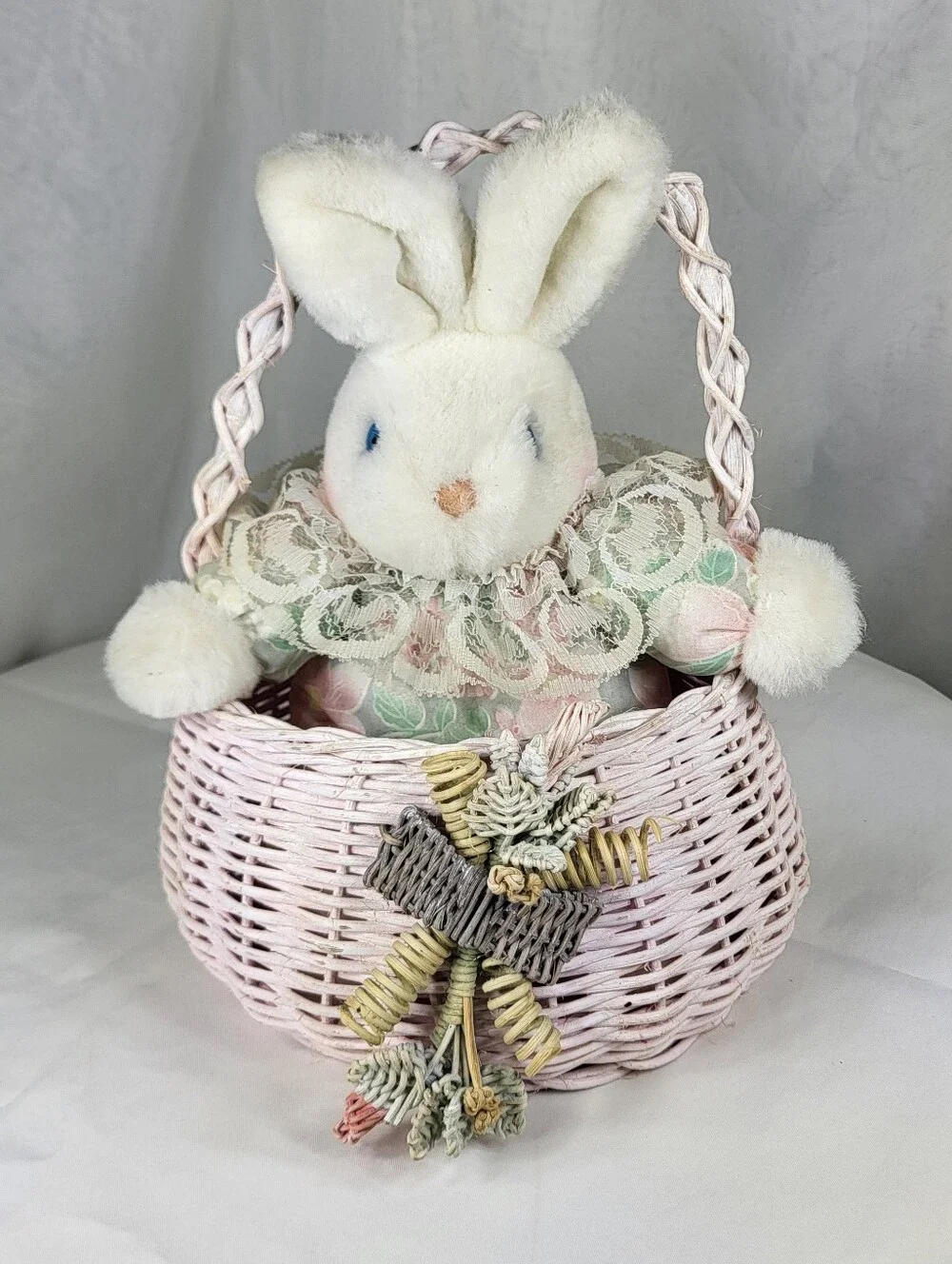 Soft Expressions Plush Bunny in Pink Wicker Basket 8.5